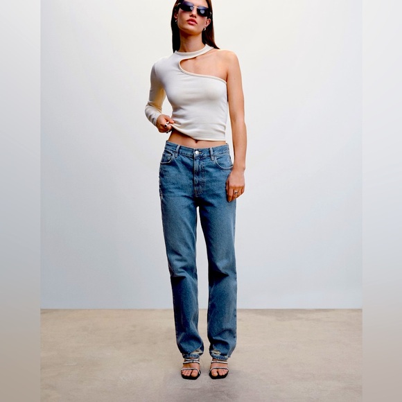 Mango distressed high-rise straight jeans, sz 4 - Picture 1 of 14